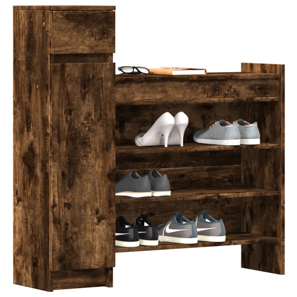 vidaXL Shoe Cabinet Smoked Oak 100.5x28x100 cm Engineered Wood 4