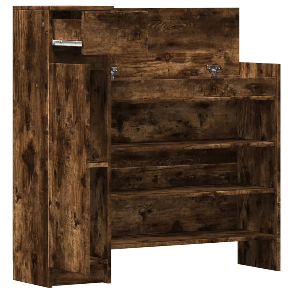 vidaXL Shoe Cabinet Smoked Oak 100.5x28x100 cm Engineered Wood 5