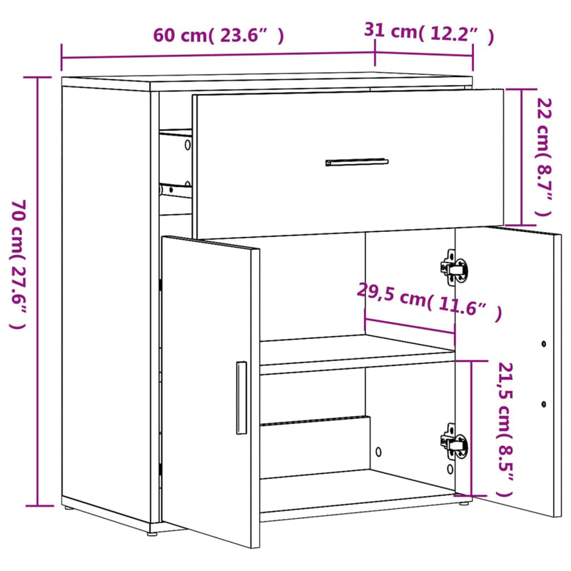 Sideboard White 60x31x70 cm Engineered Wood