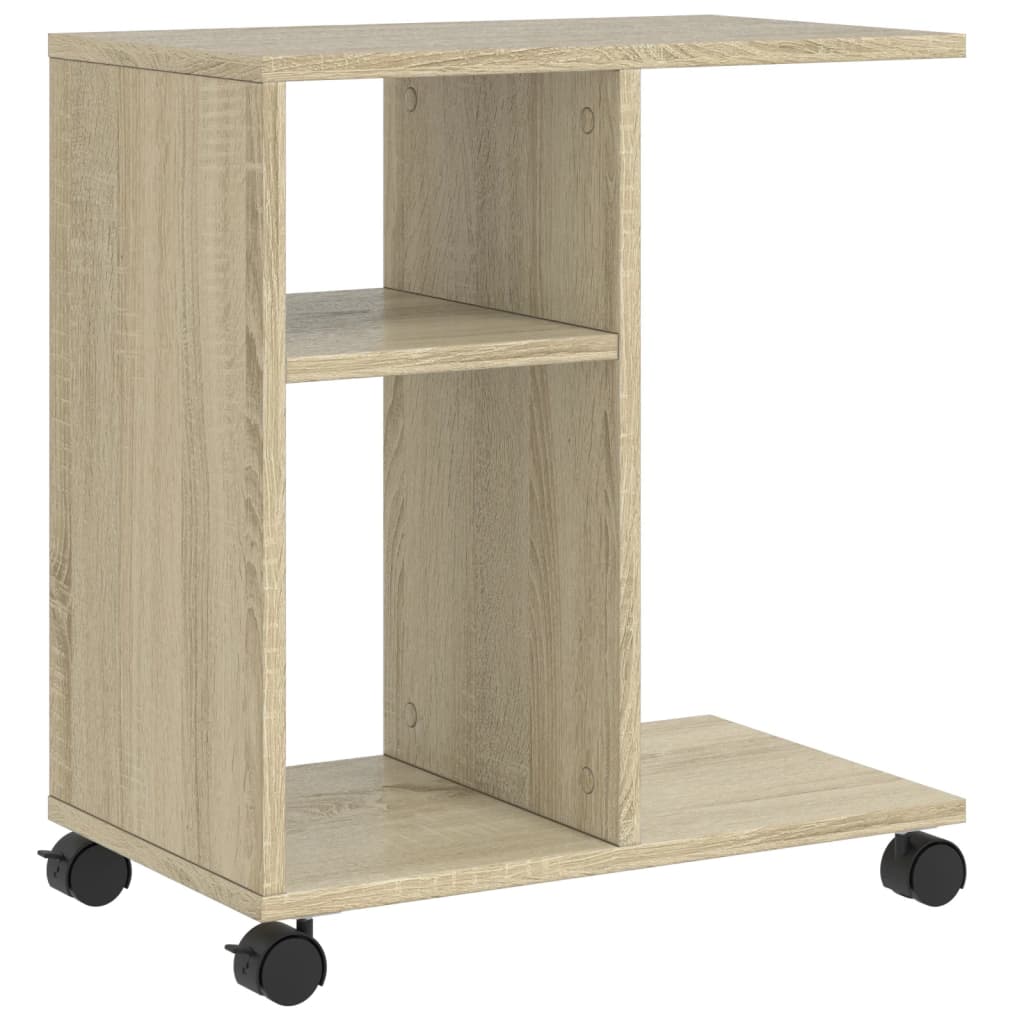 vidaXL Side Table with Wheels Sonoma Oak 50x30x55 cm Engineered Wood 2