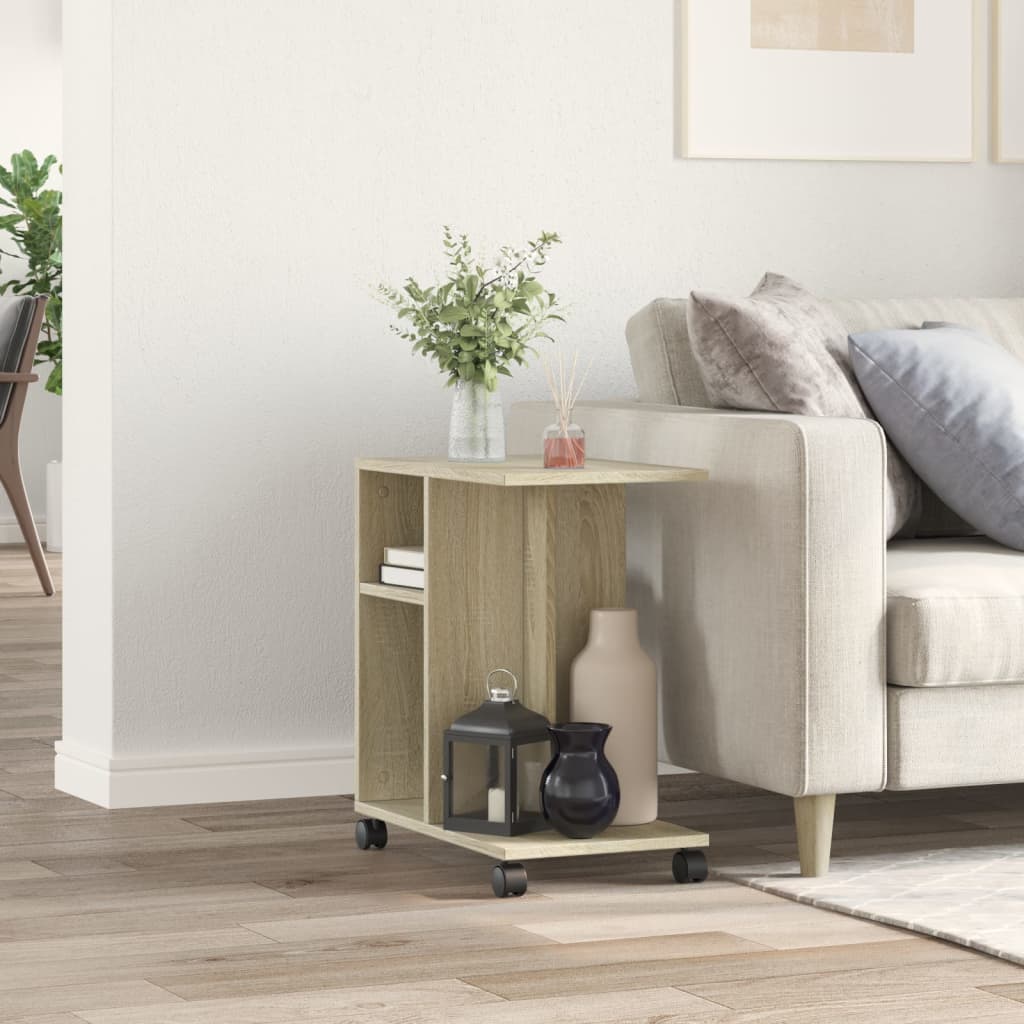 vidaXL Side Table with Wheels Sonoma Oak 50x30x55 cm Engineered Wood 3