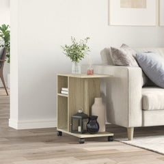 vidaXL Side Table with Wheels Sonoma Oak 50x30x55 cm Engineered Wood 3
