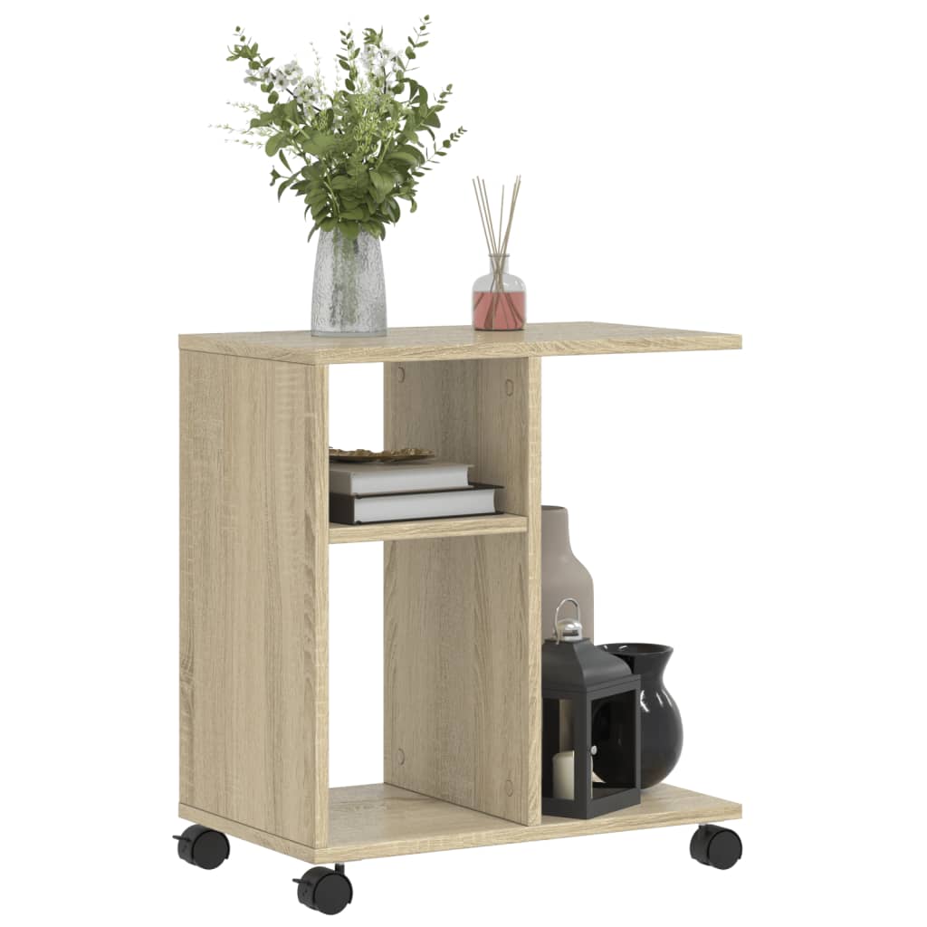 vidaXL Side Table with Wheels Sonoma Oak 50x30x55 cm Engineered Wood 4