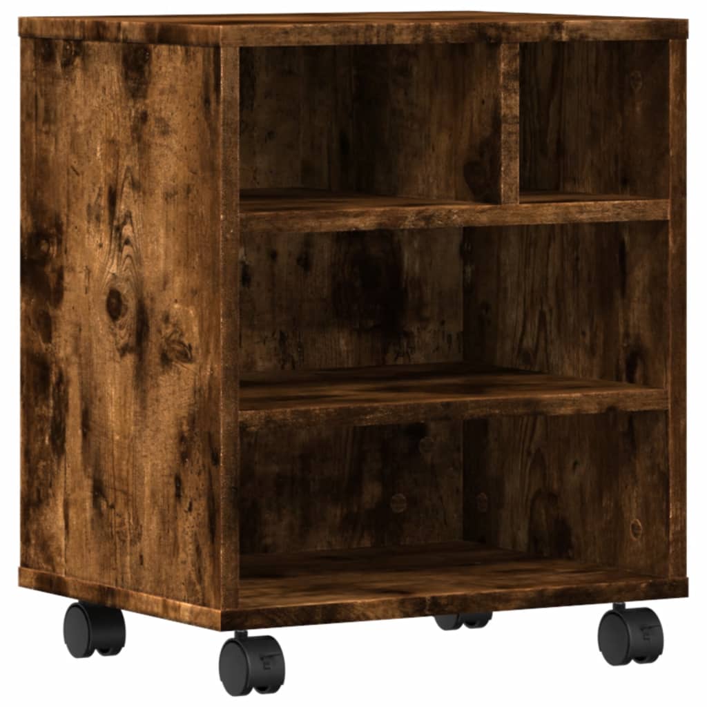 vidaXL Printer Stand with Wheels Smoked Oak 41x32x48 cm 2