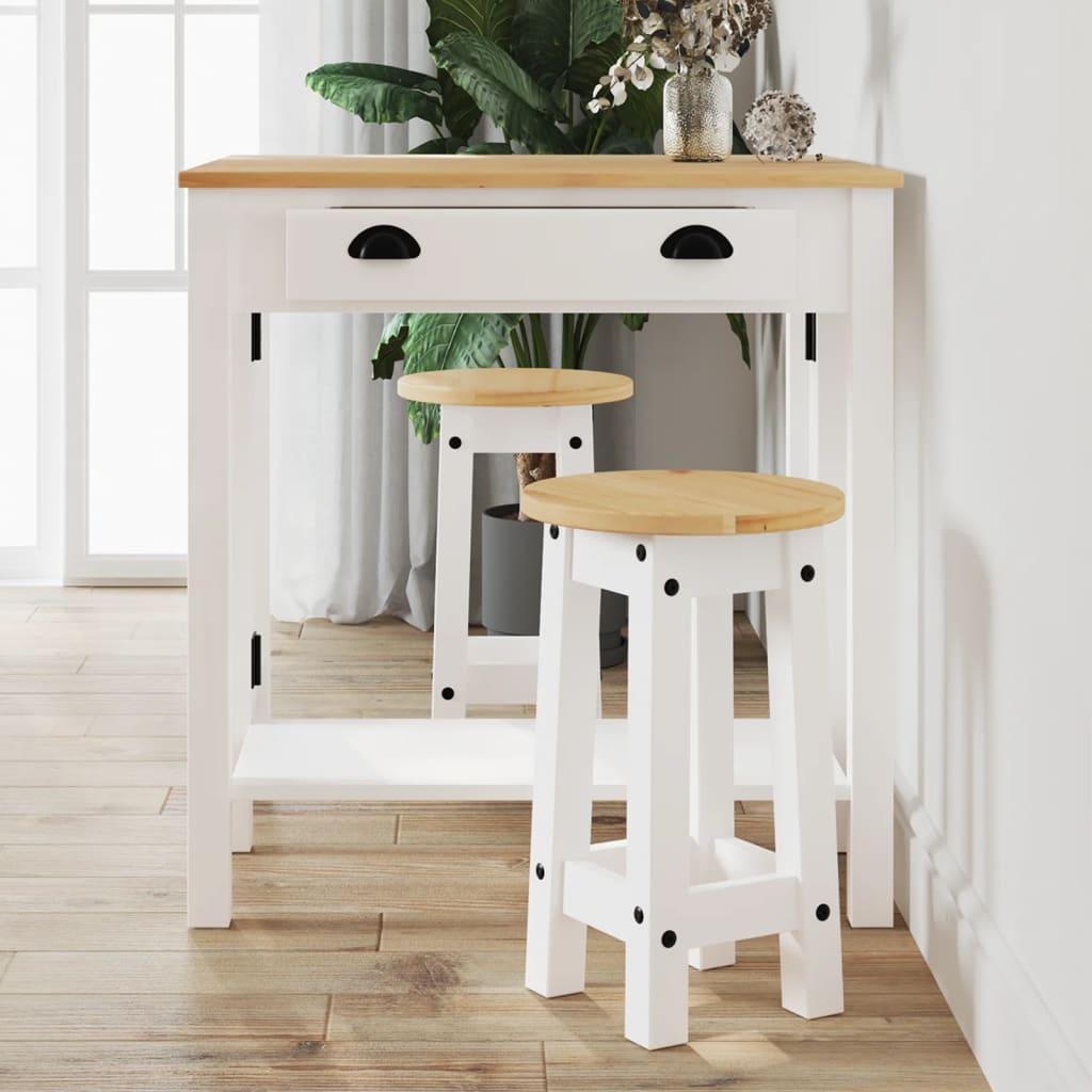 5 Piece Bar Set Solid Wood Pine White 2x bar chair