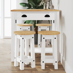 5 Piece Bar Set Solid Wood Pine White bar table + 4x bar chair
