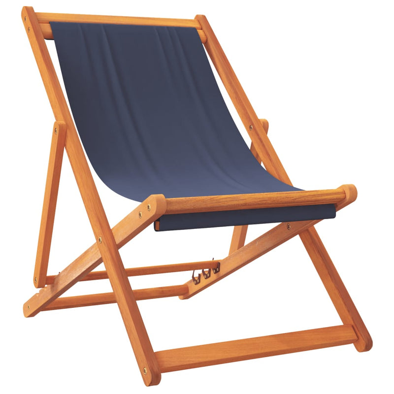 Folding Beach Chairs 2 pcs Blue Fabric