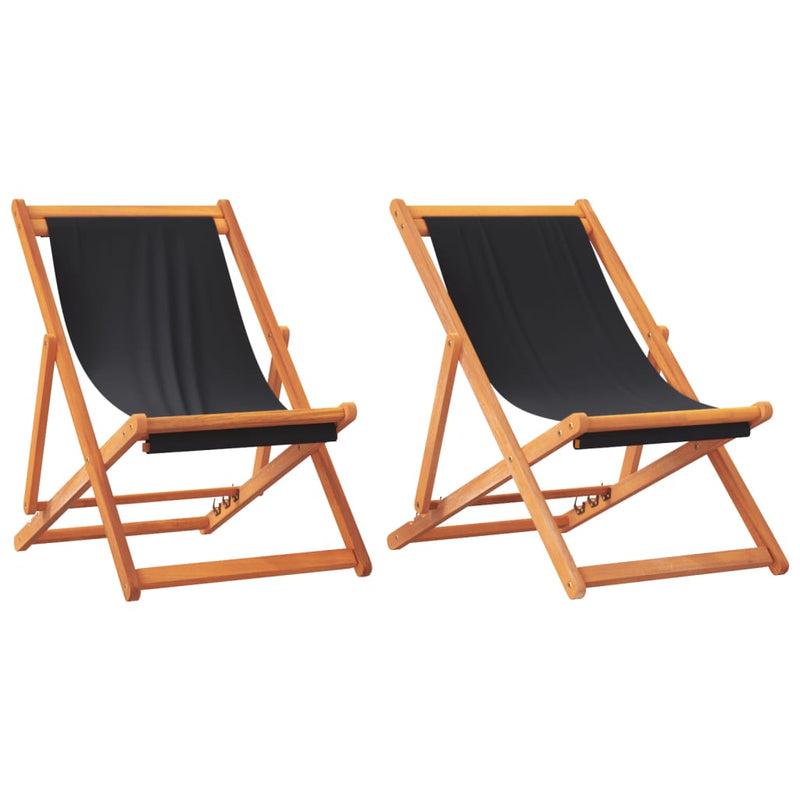 Folding Beach Chairs 2 pcs Black Fabric