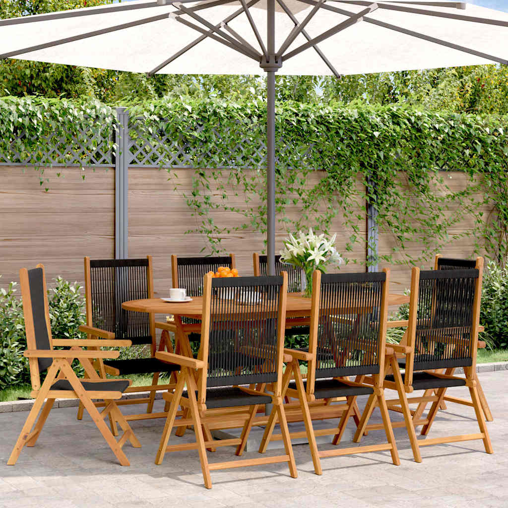 Reclining Folding Chairs Solid Wood Acacia Black 8
