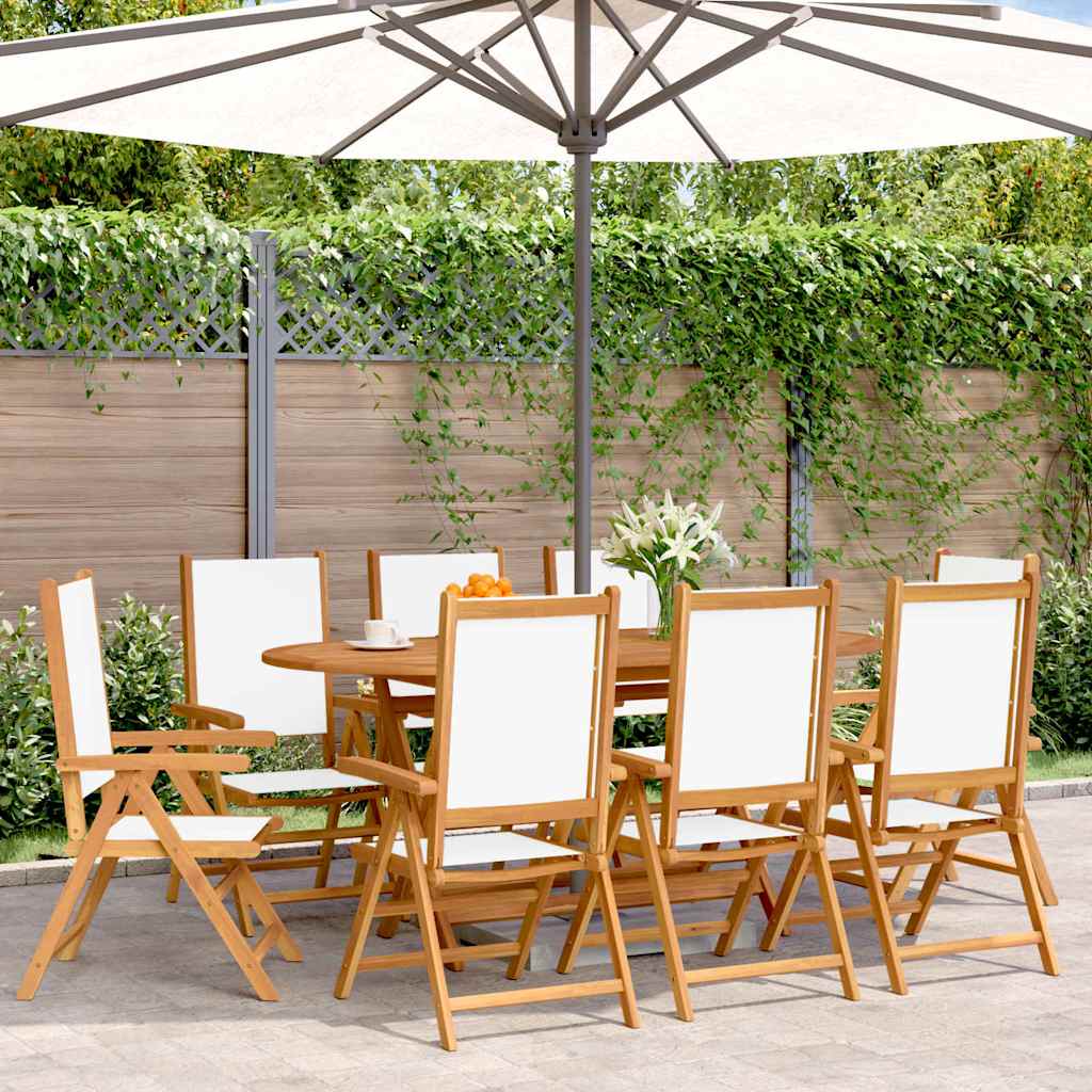 Reclining Folding Chairs Fabric and Solid Wood 8 pcs Cream