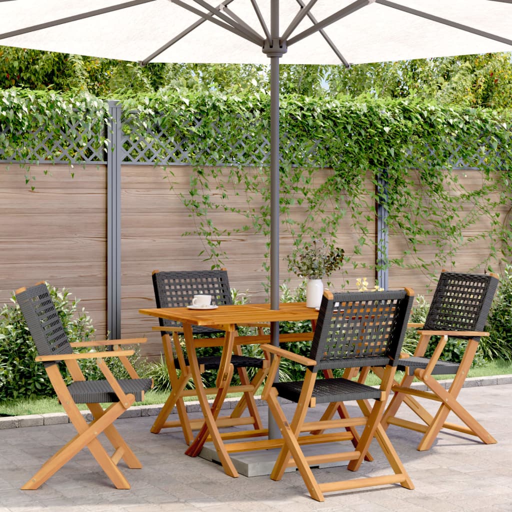 Folding Chairs Poly Rattan and Solid Wood Black 4