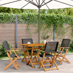Folding Chairs Poly Rattan and Solid Wood Black 4