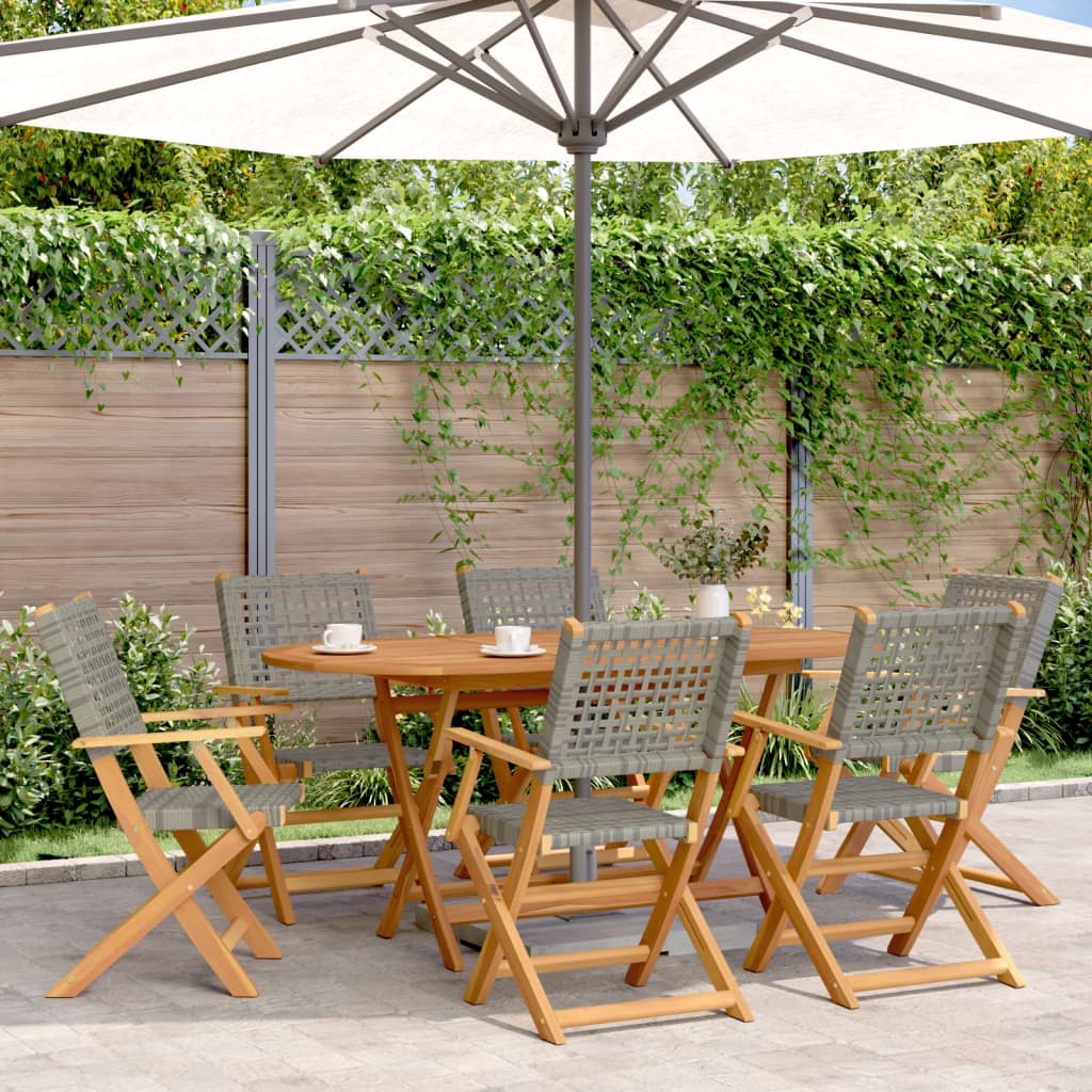 Folding Chairs Poly Rattan and Solid Wood Grey 6