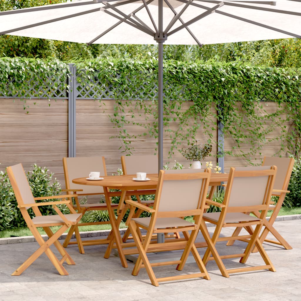 Folding Chairs Fabric and Solid Wood 6 pcs Taupe