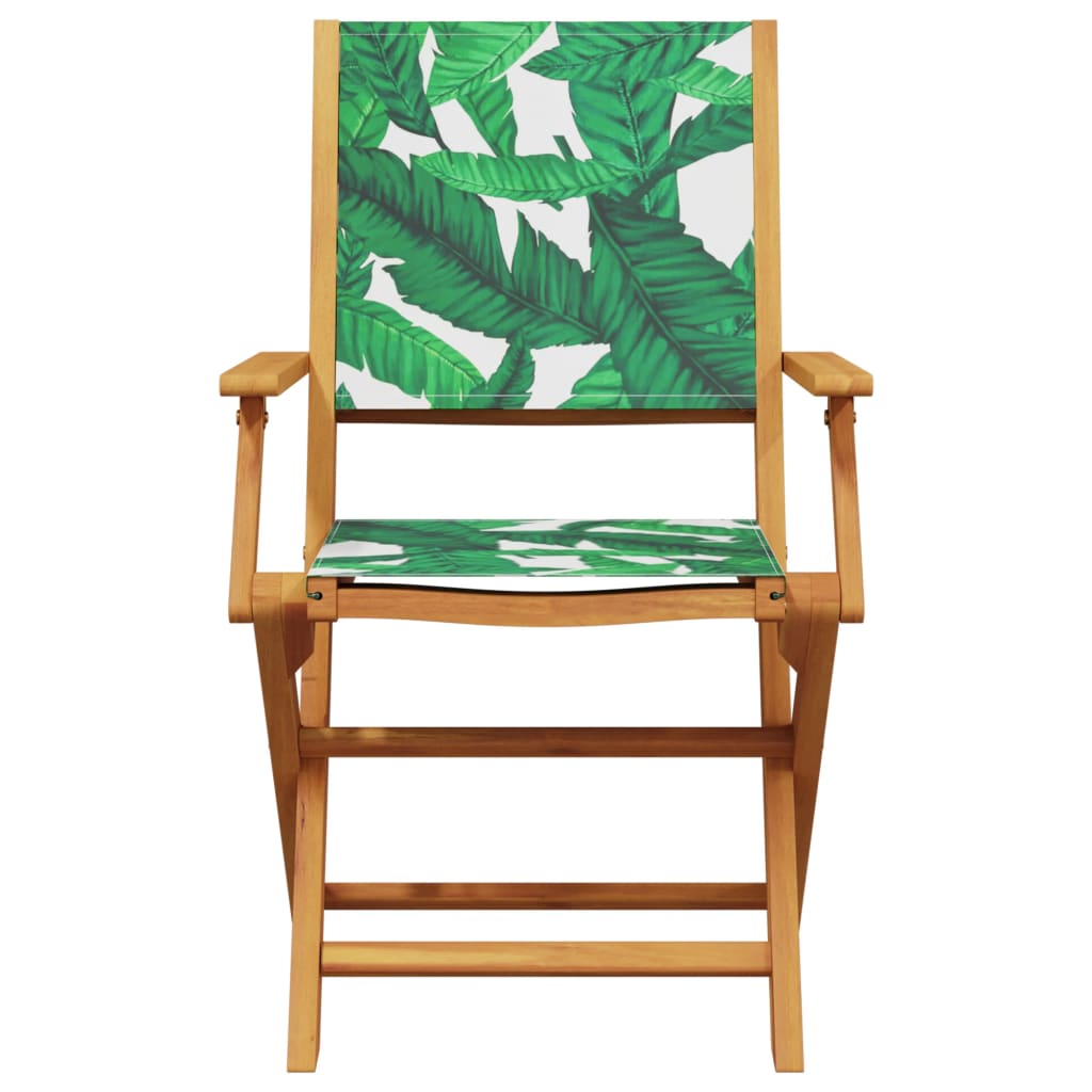 Folding Chairs Fabric and Solid Wood 4 pcs Leaf pattern