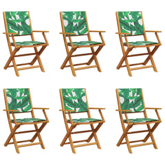 Folding Chairs Fabric and Solid Wood 6 pcs Leaf pattern