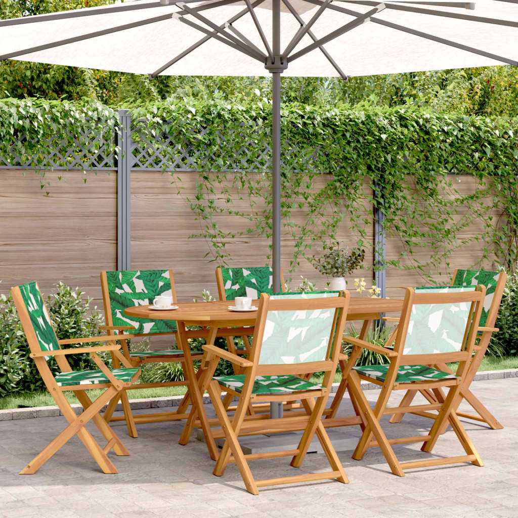 Folding Chairs Fabric and Solid Wood 6 pcs Leaf pattern
