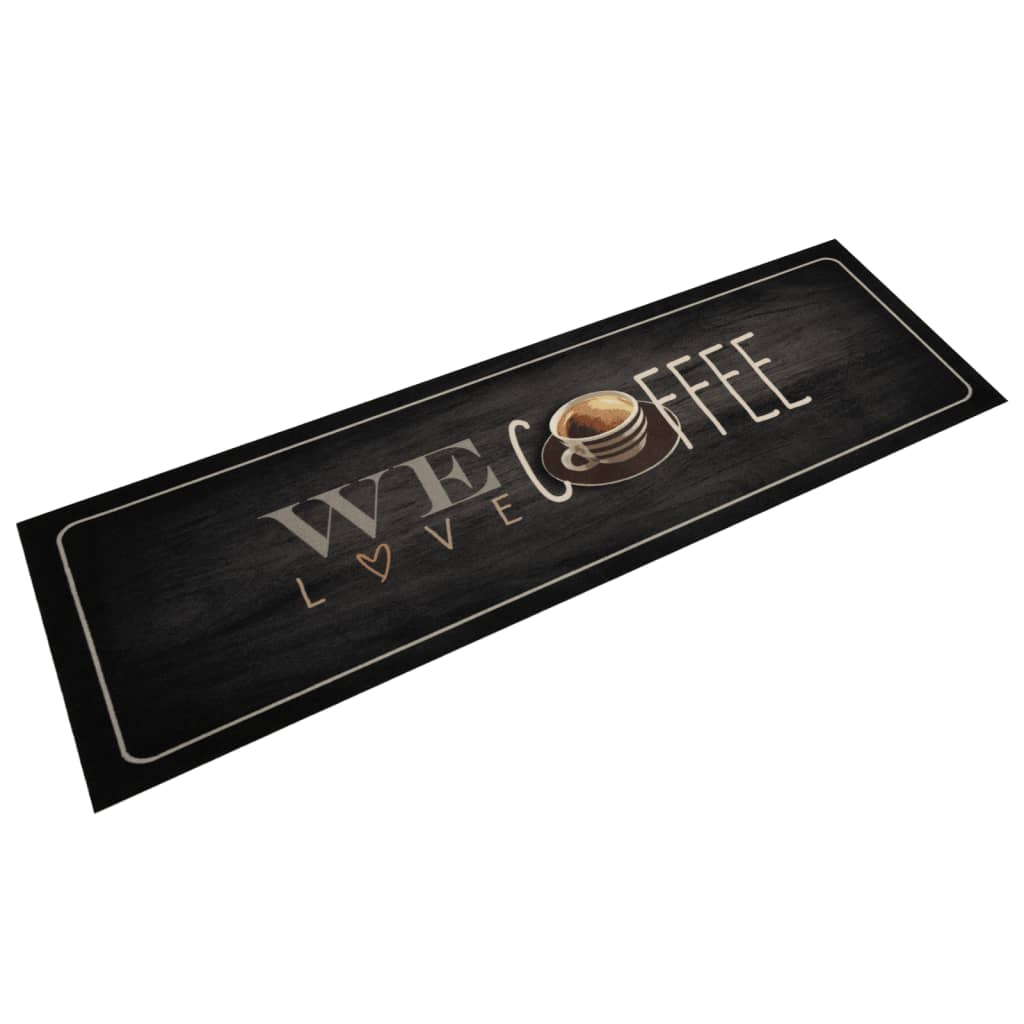 vidaXL Kitchen Rug Washable Coffee Text 45x150 cm Velvet 1