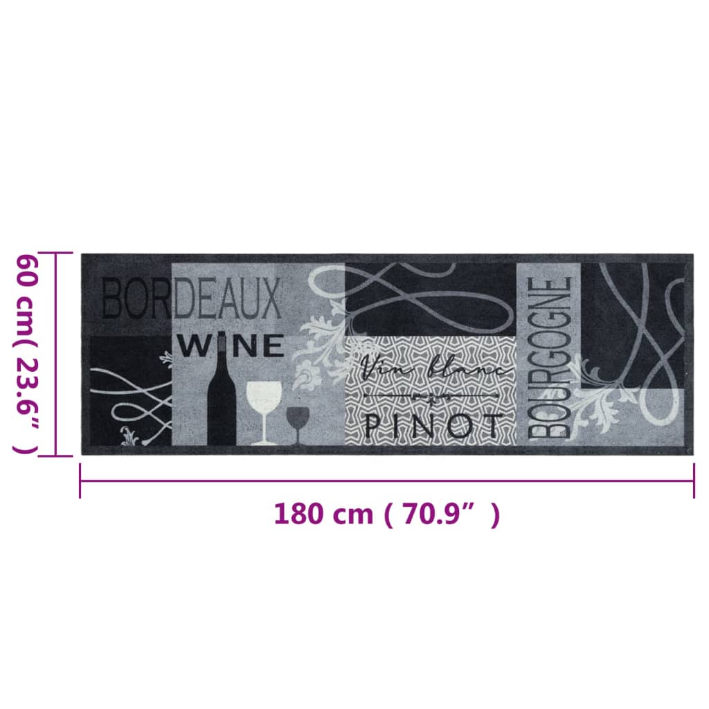 vidaXL Kitchen Rug Washable Wine Grey 60x180 cm Velvet 5