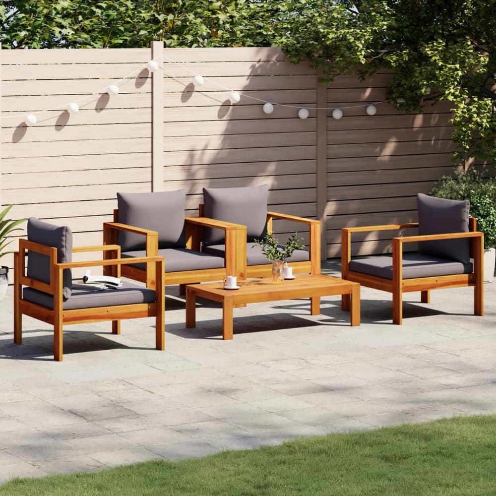 3 Piece Garden Sofa Set with Cushions Solid Wood Acacia 4x chair + table