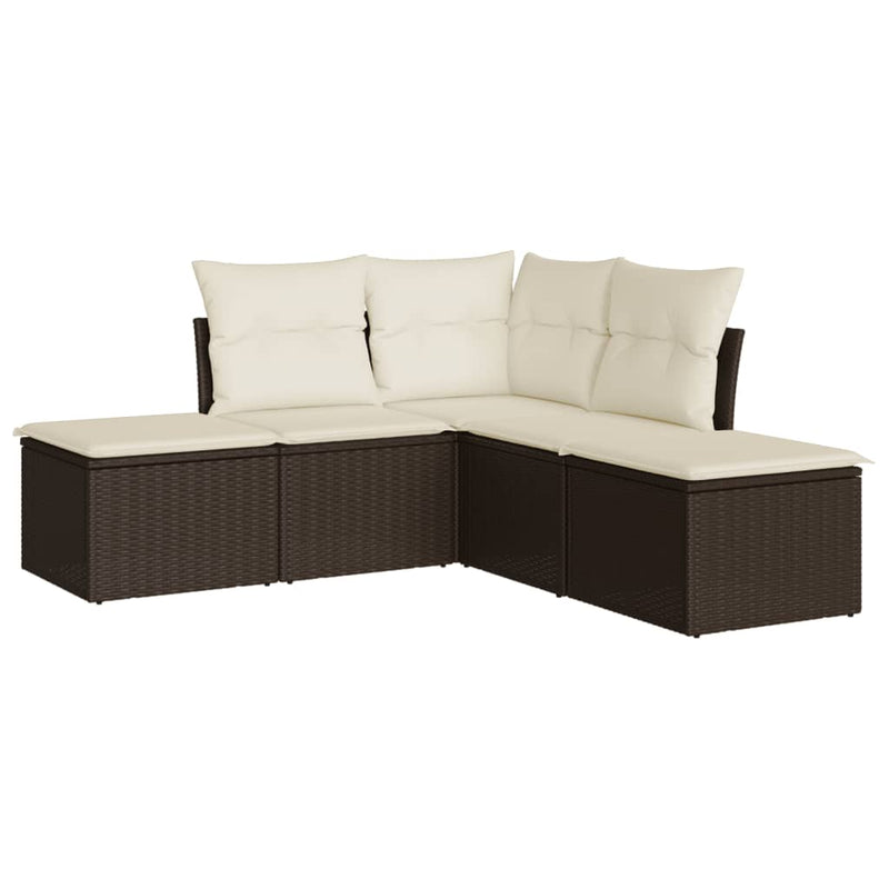 5 Piece Garden Sofa Set with Cushions Brown Poly Rattan