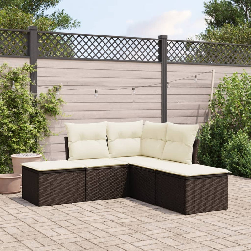 5 Piece Garden Sofa Set with Cushions Brown Poly Rattan