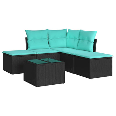 6 Piece Garden Sofa Set with Cushions Black Poly Rattan