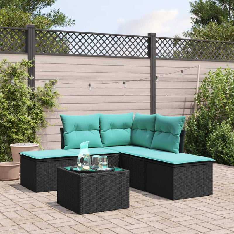 6 Piece Garden Sofa Set with Cushions Black Poly Rattan