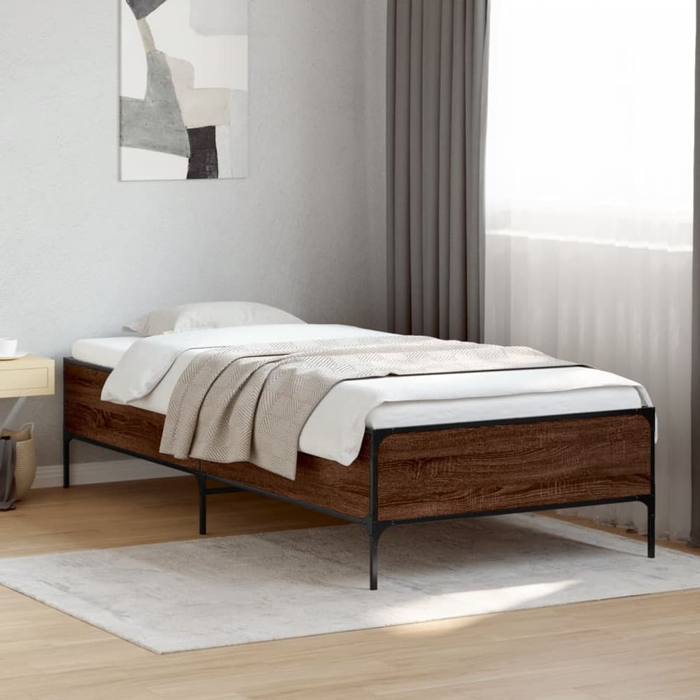 Bed Frame without Mattress Height 44 cm Length 200 cm Brown Oak 100 cm
