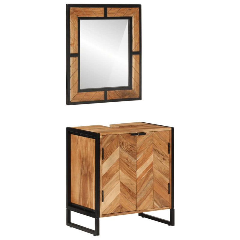 Conjunto de muebles de baño de 2 piezas de hierro y madera maciza de acacia