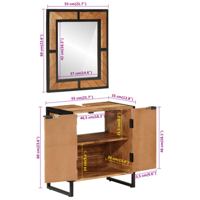 Conjunto de muebles de baño de 2 piezas de hierro y madera maciza de acacia