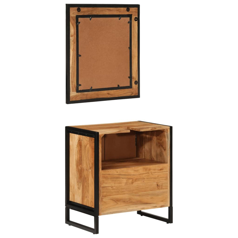 Conjunto de muebles de baño de 2 piezas de hierro y madera maciza de acacia