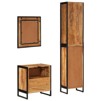 Juego de muebles de baño de 3 piezas de hierro y madera maciza de acacia