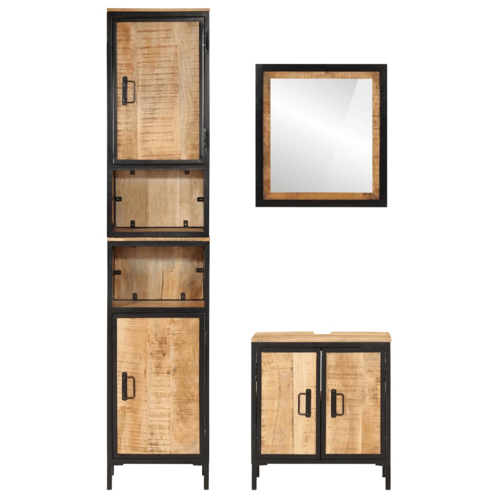vidaXL 3 Piece Bathroom Furniture Set Iron and Solid Wood Mango 3