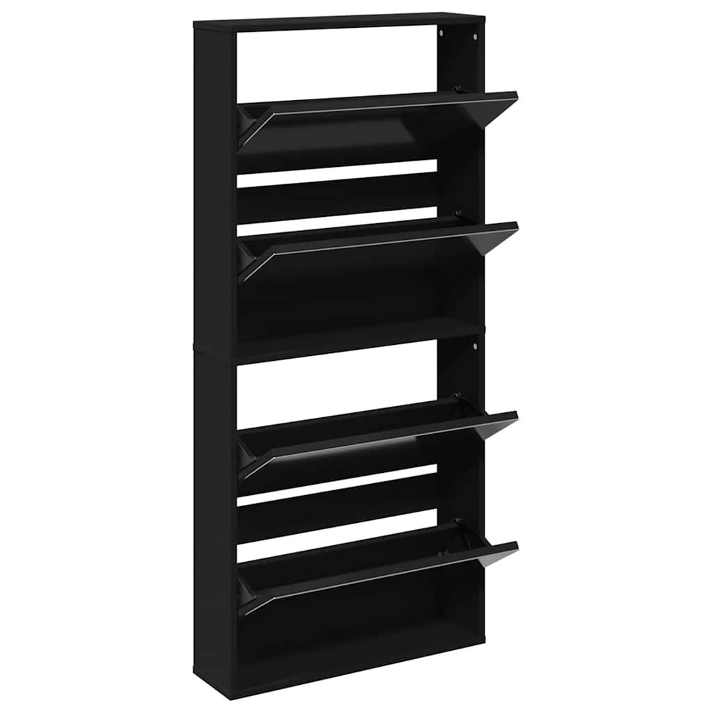 vidaXL Shoe Cabinet with Mirror 4-Layer Black 63x17x134 cm 3