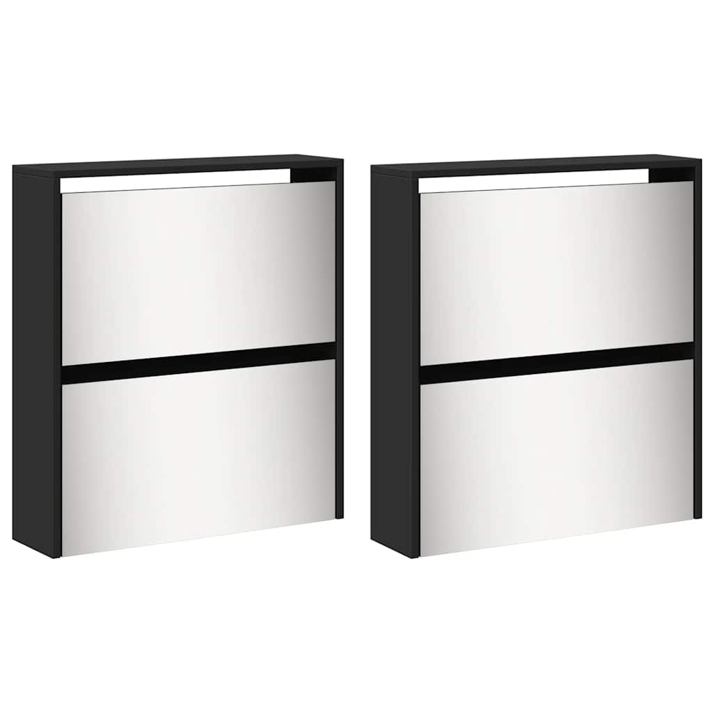 vidaXL Shoe Cabinet with Mirror 4-Layer Black 63x17x134 cm 4