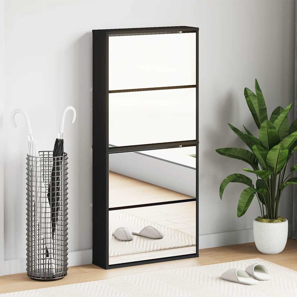 vidaXL Shoe Cabinet with Mirror 4-Layer Black 63x17x134 cm 1
