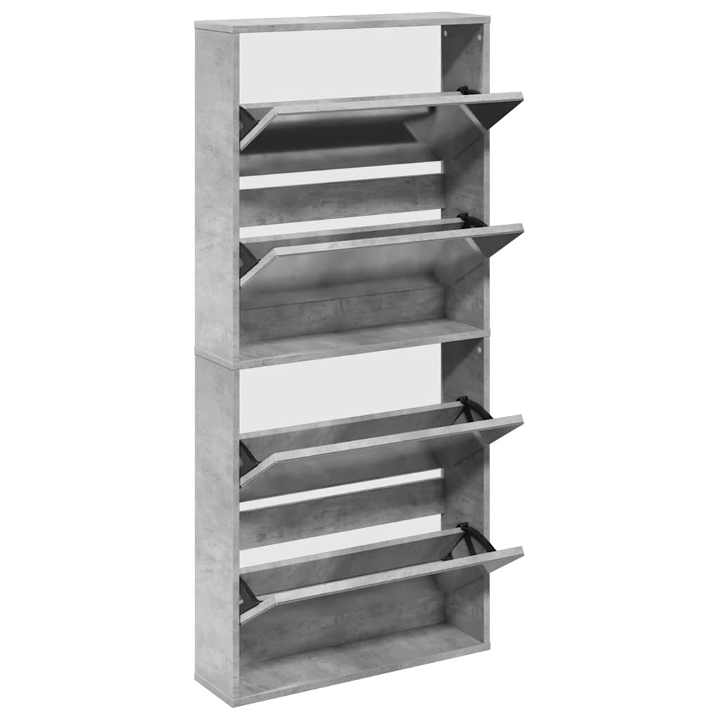 vidaXL Shoe Cabinet with Mirror 4-Layer Concrete Grey 63x17x134 cm 3