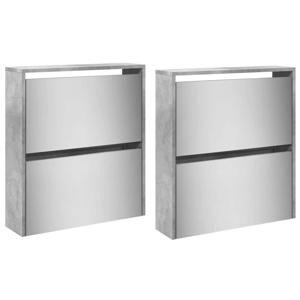 vidaXL Shoe Cabinet with Mirror 4-Layer Concrete Grey 63x17x134 cm 4