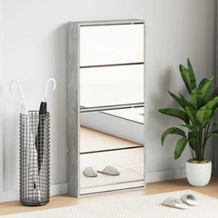 vidaXL Shoe Cabinet with Mirror 4-Layer Concrete Grey 63x17x134 cm 1