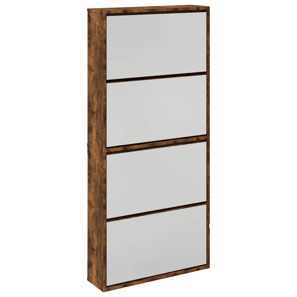 vidaXL Shoe Cabinet with Mirror 4-Layer Smoked Oak 63x17x134 cm 2