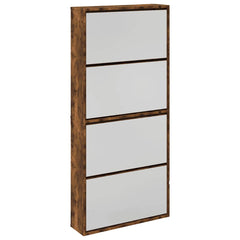 vidaXL Shoe Cabinet with Mirror 4-Layer Smoked Oak 63x17x134 cm 2