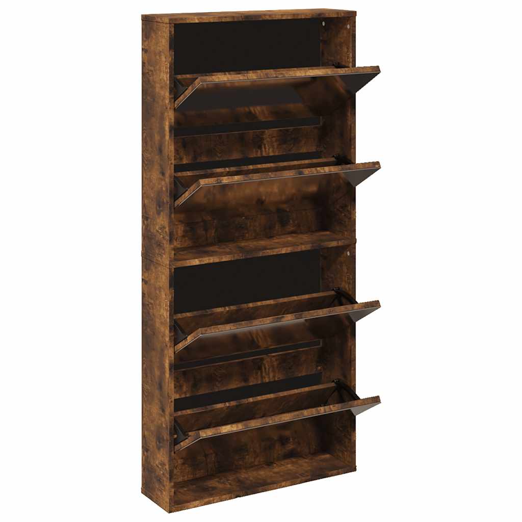 vidaXL Shoe Cabinet with Mirror 4-Layer Smoked Oak 63x17x134 cm 3