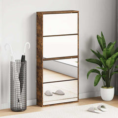 vidaXL Shoe Cabinet with Mirror 4-Layer Smoked Oak 63x17x134 cm 1