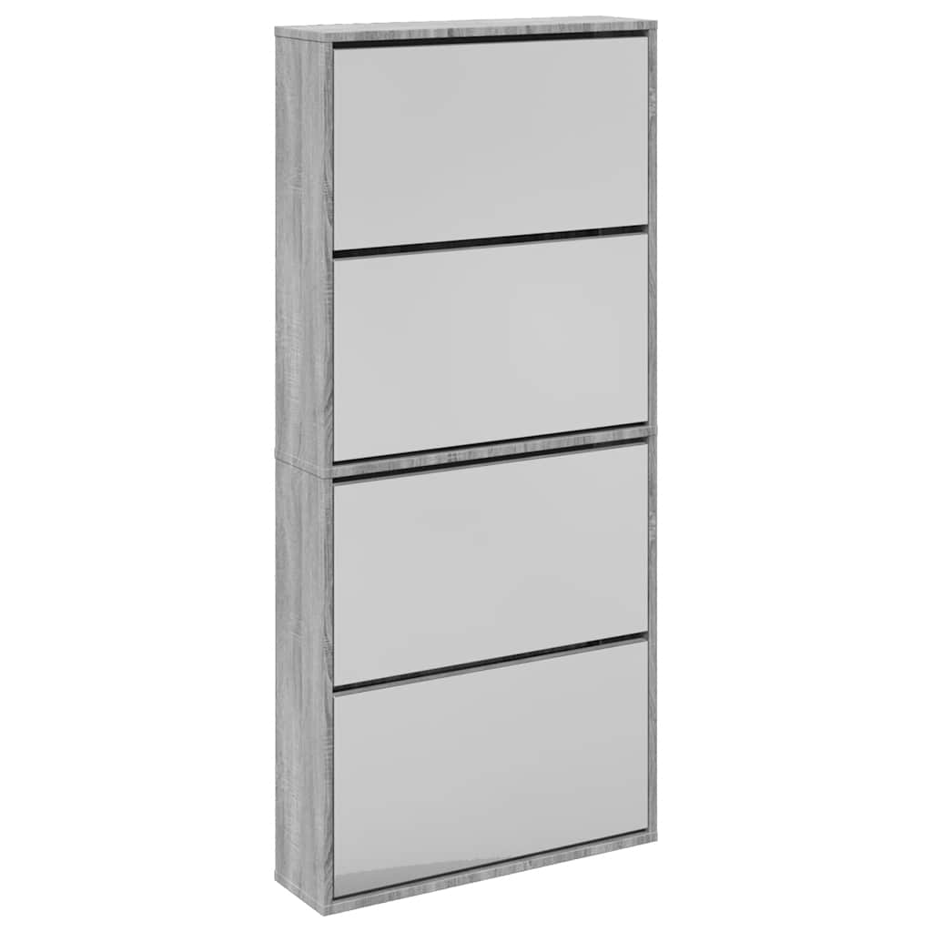 vidaXL Shoe Cabinet with Mirror 4-Layer Grey Sonoma 63x17x134 cm 2