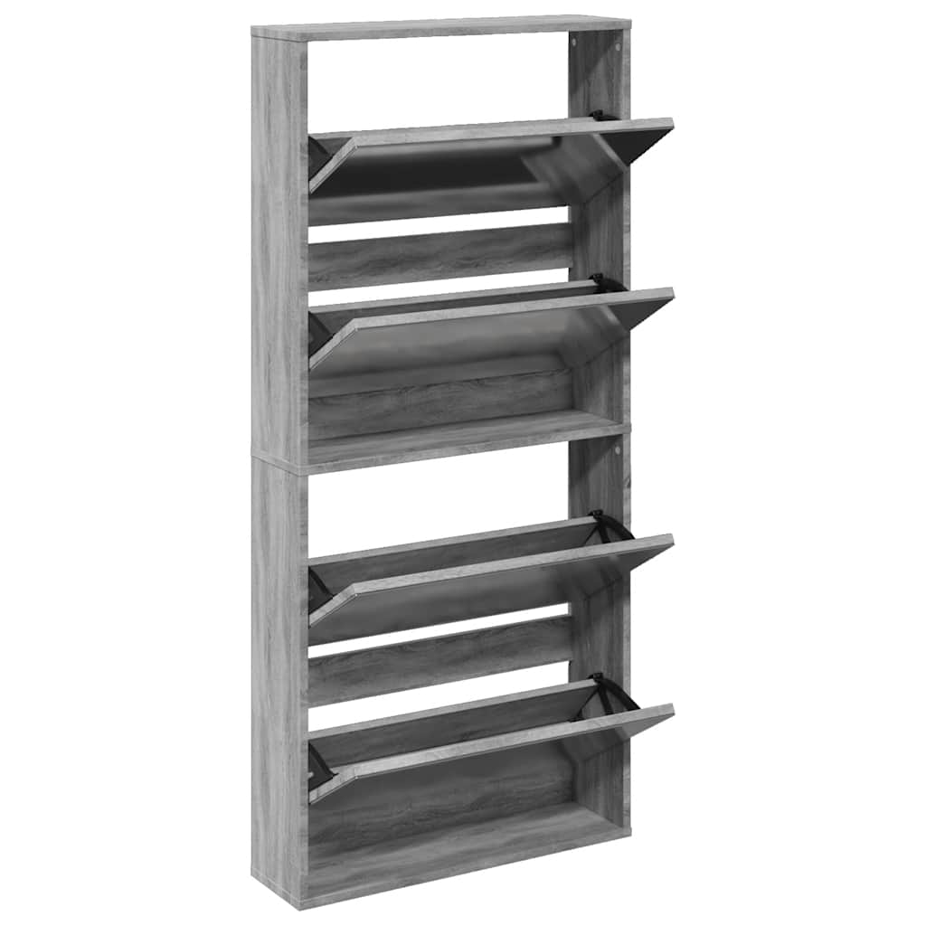 vidaXL Shoe Cabinet with Mirror 4-Layer Grey Sonoma 63x17x134 cm 3