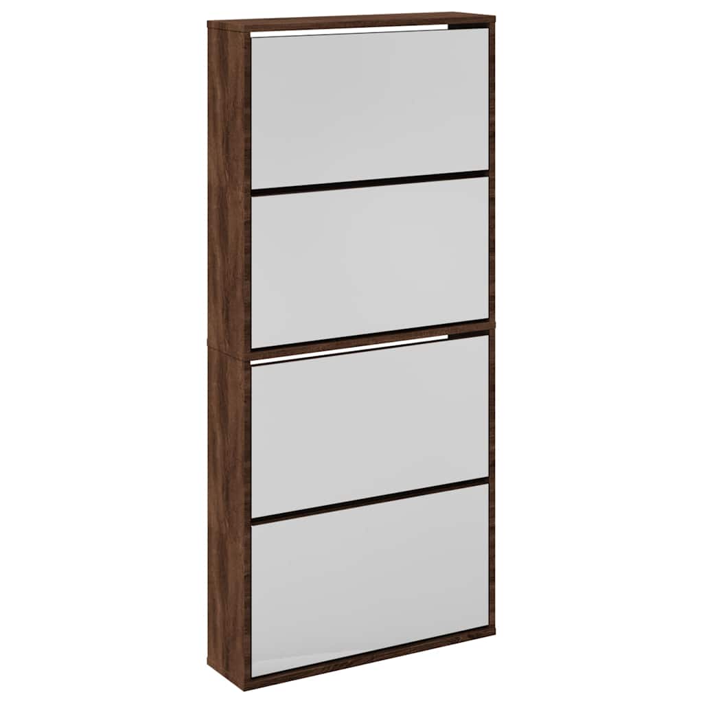 vidaXL Shoe Cabinet with Mirror 4-Layer Brown Oak 63x17x134 cm 2