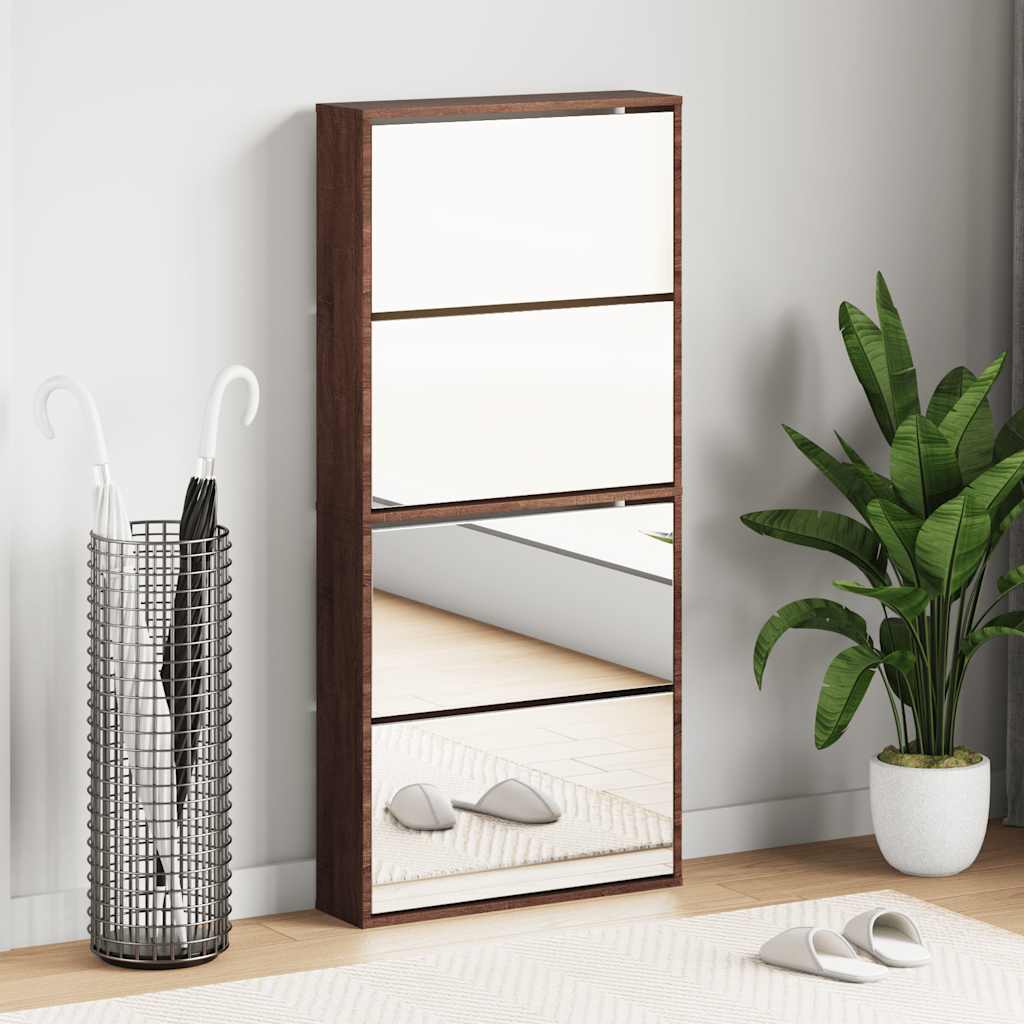 vidaXL Shoe Cabinet with Mirror 4-Layer Brown Oak 63x17x134 cm 1