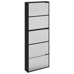 vidaXL Shoe Cabinet with Mirror 5-Layer Black 63x17x169.5 cm 2