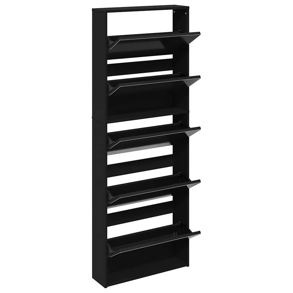 vidaXL Shoe Cabinet with Mirror 5-Layer Black 63x17x169.5 cm 3